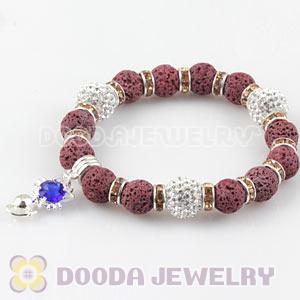 Lava Stone Beaded Basketball Wives Bracelets With Czech Crystal Beads 