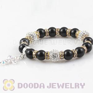 Black Agate Beaded Basketball Wives Bracelets With Czech Crystal Beads 