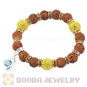 Lava Stone Beaded Basketball Wives Bracelets With Czech Crystal Beads 