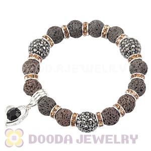 Lava Stone Beaded Basketball Wives Bracelets With Czech Crystal Beads 
