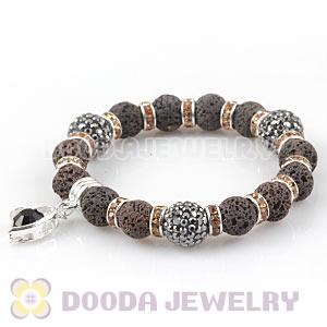 Lava Stone Beaded Basketball Wives Bracelets With Czech Crystal Beads 