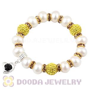 Freshwater Pearl Beaded Basketball Wives Bracelets With Czech Crystal Beads 