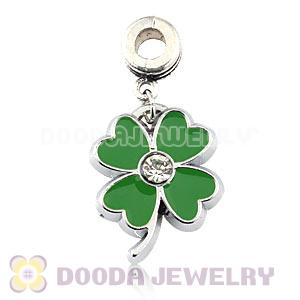 Platinum Plated Alloy Enamel Four-Leaf Clover European Charms With Stone 
