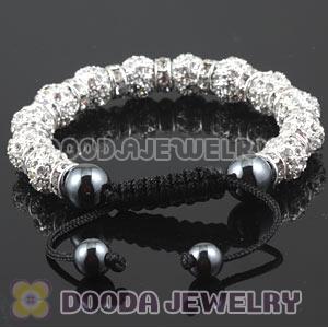 Handmade Style TresorBeads White Crystal Ball Bead Bracelets With Hematite