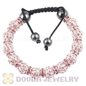 Handmade Style TresorBeads Pink Crystal Ball Bead Bracelets With Hematite