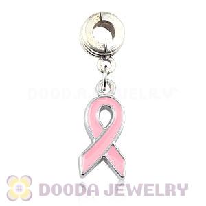 Platinum Plated Alloy Enamel European Pink Cancer Ribbon Charms Wholesale 