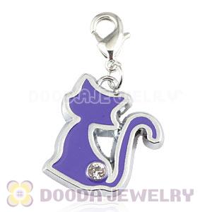 Platinum Plated Alloy European Cat Jewelry Charms With Stone 