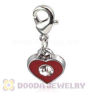Platinum Plated Alloy European Heart Jewelry Charms With Stone 