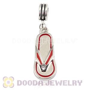Platinum Plated Alloy Enamel European Flip Flop Charms With Stone 