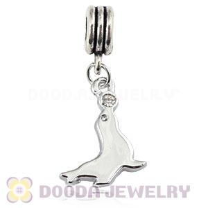 Platinum Plated Alloy European Seal Charms With Stone 
