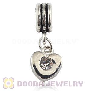 Platinum Plated Alloy European Heart Charms With Stone 