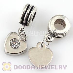 Platinum Plated Alloy European Heart Charms With Stone 