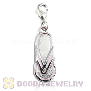 Platinum Plated Alloy European Flip Flop Jewelry Charms With Stone 