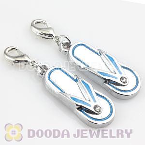 Platinum Plated Alloy European Jewelry Slipper Charms With Stone 