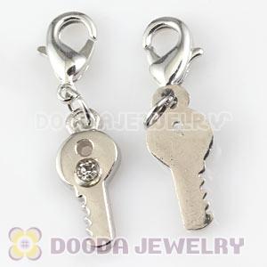 Platinum Plated Alloy European Jewelry Key Charms With Stone