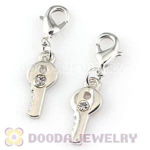 Platinum Plated Alloy European Jewelry Key Charms With Stone