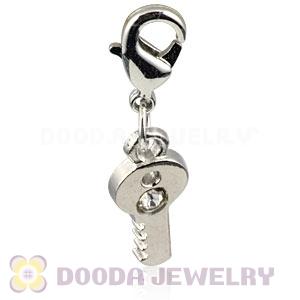 Platinum Plated Alloy European Jewelry Key Charms With Stone