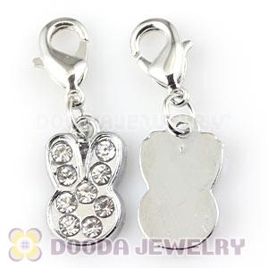 Platinum Plated Alloy European Jewelry Rabbit Charms With Stone