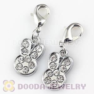 Platinum Plated Alloy European Jewelry Rabbit Charms With Stone