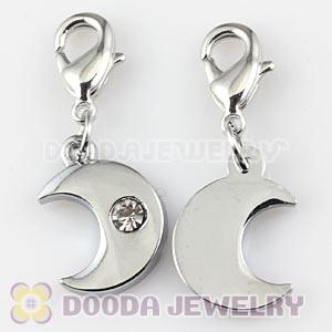 Platinum Plated Alloy European Jewelry Moon Charms With Stone