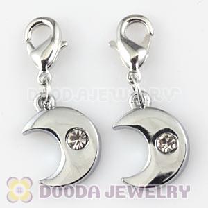 Platinum Plated Alloy European Jewelry Moon Charms With Stone