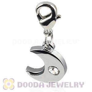 Platinum Plated Alloy European Jewelry Moon Charms With Stone