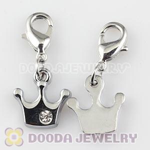 Platinum Plated Alloy European Jewelry Crown Charms With Stone