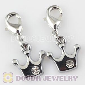 Platinum Plated Alloy European Jewelry Crown Charms With Stone