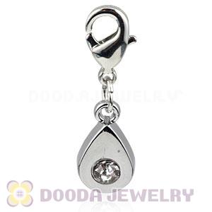 Platinum Plated Alloy European Jewelry Tear Drop Charms With Stone