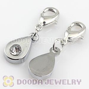 Platinum Plated Alloy European Jewelry Tear Drop Charms With Stone