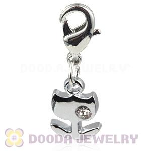 Platinum Plated Alloy European Jewelry Charms With Stone