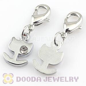 Platinum Plated Alloy European Jewelry Charms With Stone