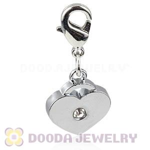 Platinum Plated Alloy European Jewelry Heart Charms With Stone