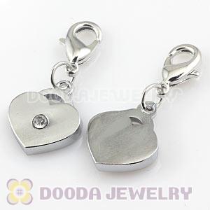 Platinum Plated Alloy European Jewelry Heart Charms With Stone