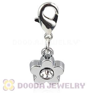Platinum Plated Alloy European Jewelry Flower Charms With Stone