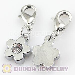 Platinum Plated Alloy European Jewelry Flower Charms With Stone