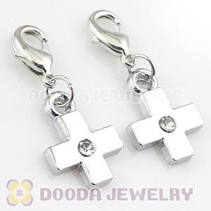 Platinum Plated Alloy European Jewelry Cross Charms With Stone