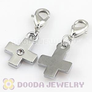 Platinum Plated Alloy European Jewelry Cross Charms With Stone