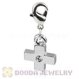 Platinum Plated Alloy European Jewelry Cross Charms With Stone