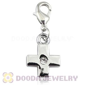 Platinum Plated Alloy European Jewelry Cross Charms With Stone
