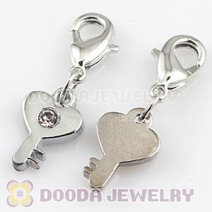 Platinum Plated Alloy European Jewelry Key Charms With Stone
