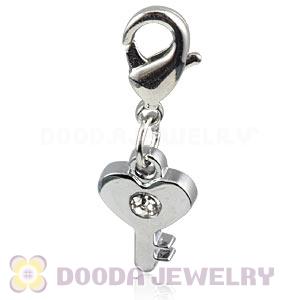 Platinum Plated Alloy European Jewelry Key Charms With Stone