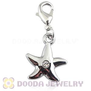 Platinum Plated Alloy European Jewelry Starfish Charms With Stone