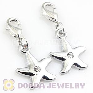 Platinum Plated Alloy European Jewelry Starfish Charms With Stone
