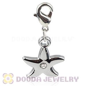 Platinum Plated Alloy European Jewelry Starfish Charms With Stone
