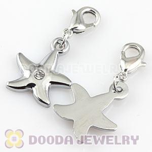 Platinum Plated Alloy European Jewelry Starfish Charms With Stone