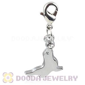 Platinum Plated Alloy European Jewelry Seal Charms With Stone