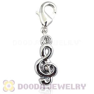 Platinum Plated Alloy European Jewelry Music Note Charms With Stone