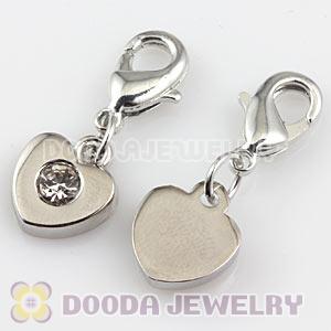 Platinum Plated Alloy European Jewelry Heart Charms With Stone