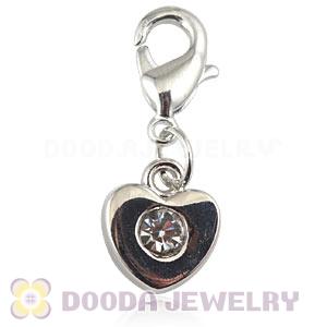 Platinum Plated Alloy European Jewelry Heart Charms With Stone